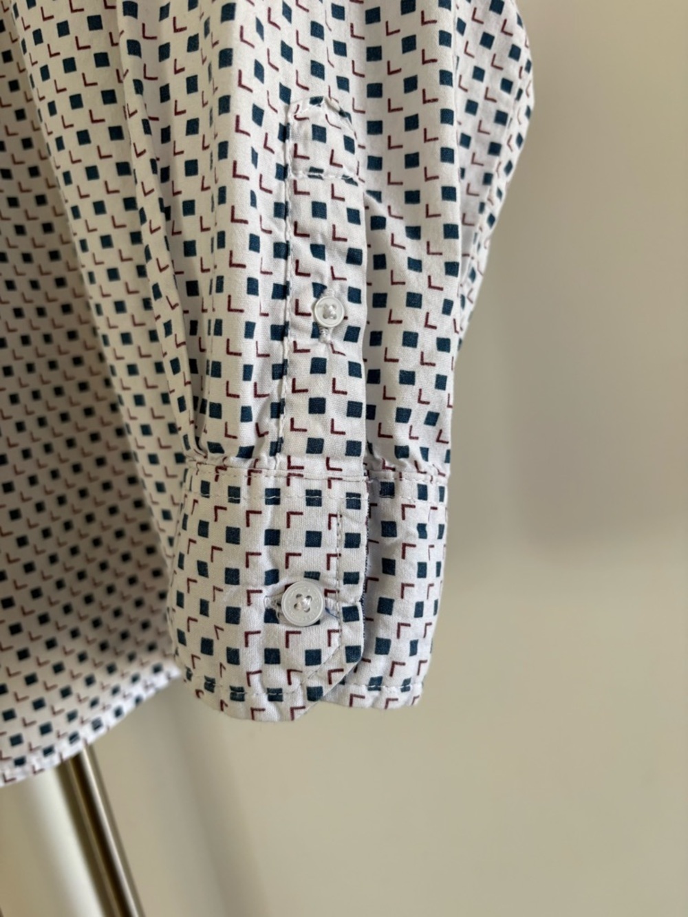 Ben Sherman White Shirt with Navy Squares and Maroon Accents Boys Size 18 - Picture 4 of 6